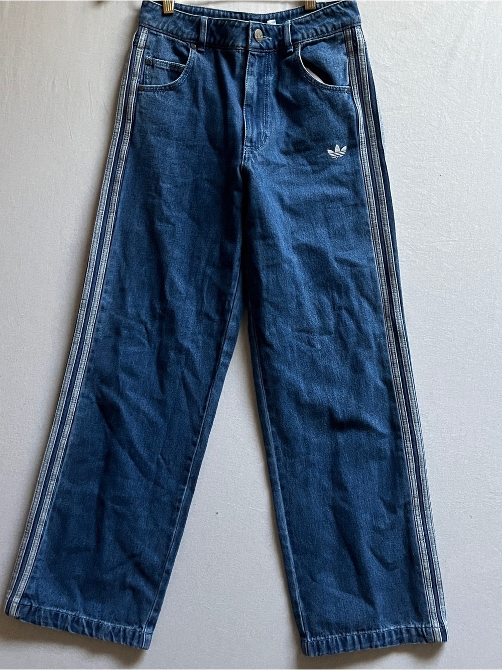 adidas Dark Blue Wide Leg Jeans with White Stripe